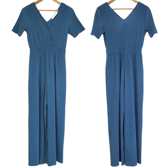 ASTR Wrap Front Wide Leg Jumpsuit in Steel Blue - Picture 4 of 6